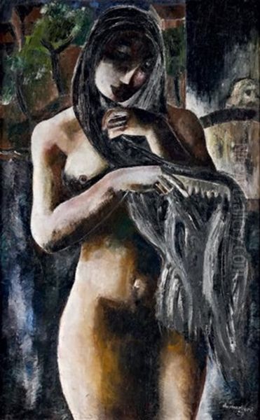 Femme Nue Se Coiffant Oil Painting by Jean Du Marbore