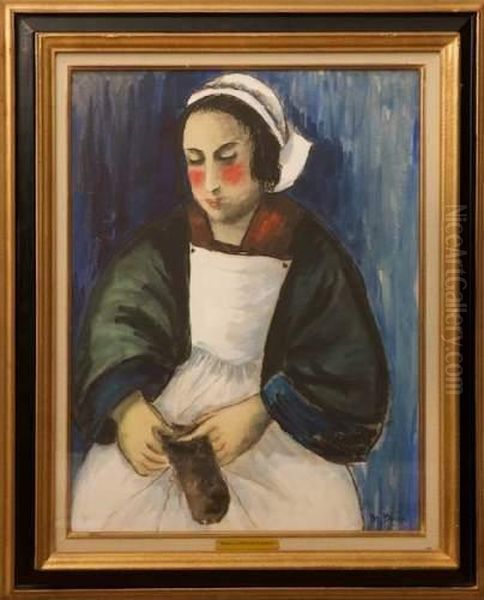 Jeune Femme Au Tablier Blanc Oil Painting by Madeleine Berly De Vlaminck