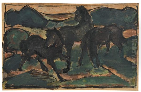 Pferde Auf Der Weide. I Oil Painting by Franz Marc