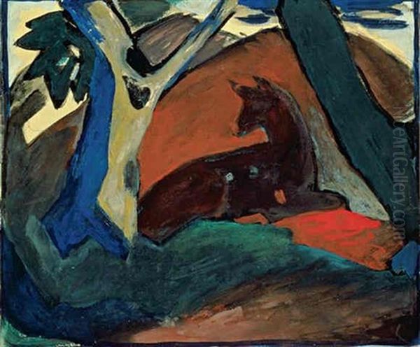 Kauerndes Reh Oil Painting by Franz Marc