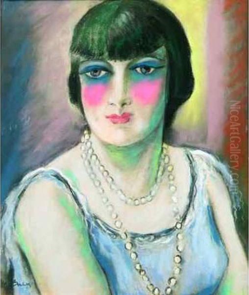 Portrait De Femme Au Collier De Perles. Oil Painting by Madeleine Berly De Vlaminck