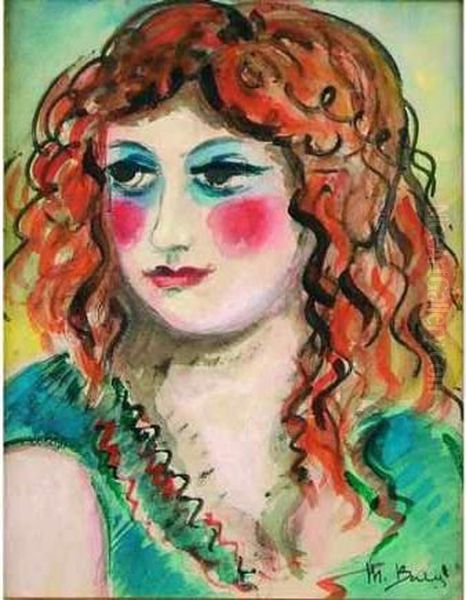 Femme Rousse A La Robe Verte. Oil Painting by Madeleine Berly De Vlaminck