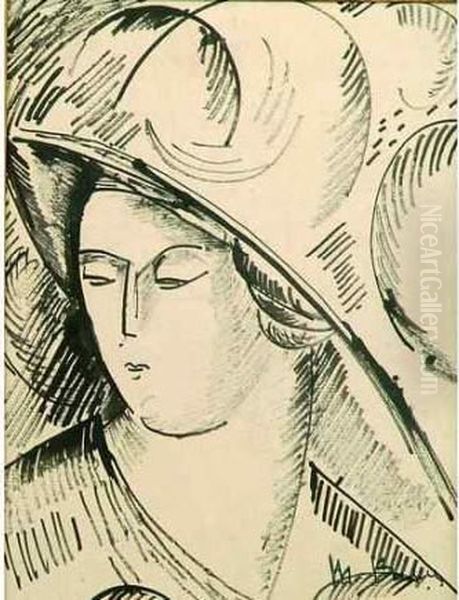 Femme Au Chapeau. Oil Painting by Madeleine Berly De Vlaminck