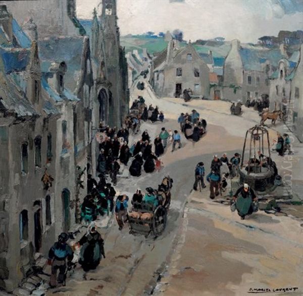 Sortie D'eglise A Locronan Oil Painting by Emmanuel Marcel-Laurent