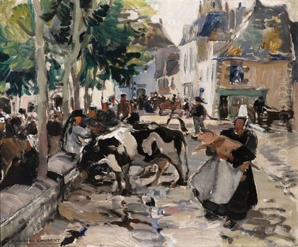 Foire Aux Bestiaux Dans Un Village Breton Oil Painting by Emmanuel Marcel-Laurent