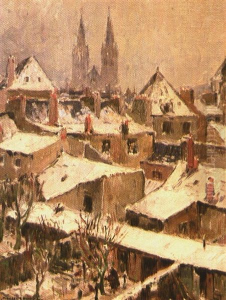 Quimper, La Cathedrale Sous La Neige Oil Painting by Emmanuel Marcel-Laurent