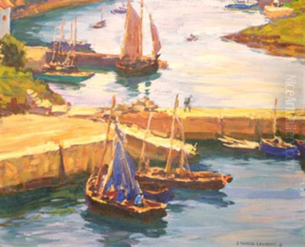 Barques Au Port Oil Painting by Emmanuel Marcel-Laurent