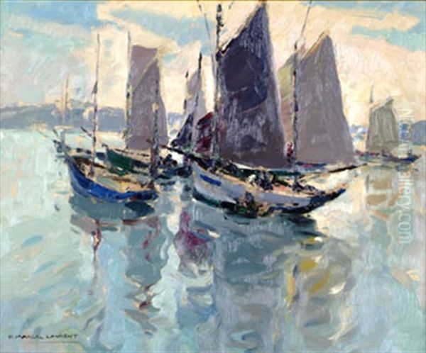 Barques Sous Voiles Oil Painting by Emmanuel Marcel-Laurent