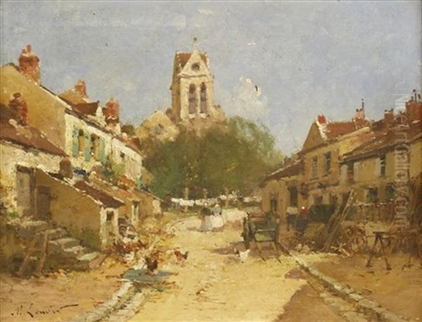 A Street Scene In A French Town Oil Painting by  Marcel-Lenoir (Jules Oury)