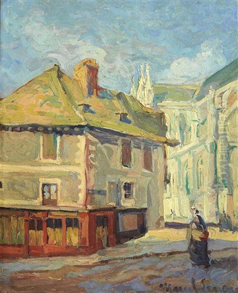 Bretonne Dans Une Rue De Village Oil Painting by  Marcel-Lenoir (Jules Oury)