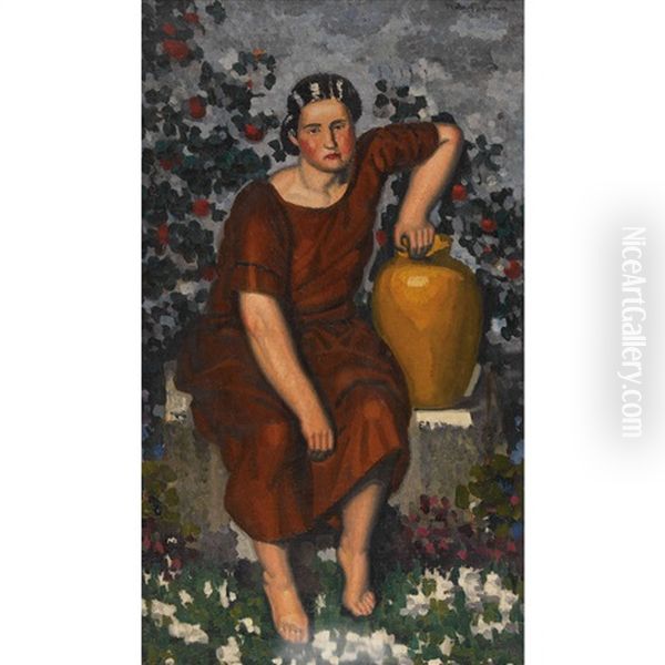 Femme Assise Avec Cruche Oil Painting by  Marcel-Lenoir (Jules Oury)