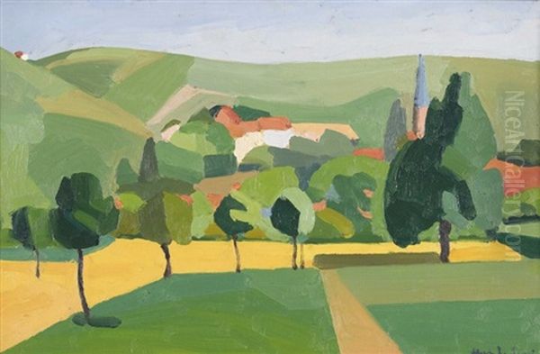 Vue De Ribeauville En Alsace Oil Painting by  Marcel-Lenoir (Jules Oury)