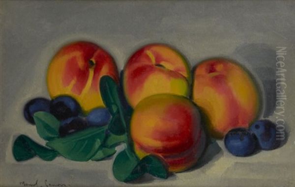 Nature Morte Aux Peches Et Aux Prunes Oil Painting by  Marcel-Lenoir (Jules Oury)