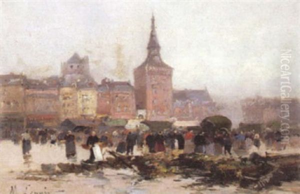 Market Square Oil Painting by  Marcel-Lenoir (Jules Oury)