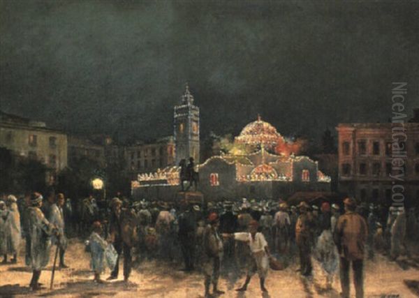 Fete Sur La Place Du Gouvernement Oil Painting by  Marcel-Lenoir (Jules Oury)