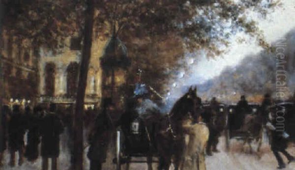 Scene De Rue Oil Painting by  Marcel-Lenoir (Jules Oury)