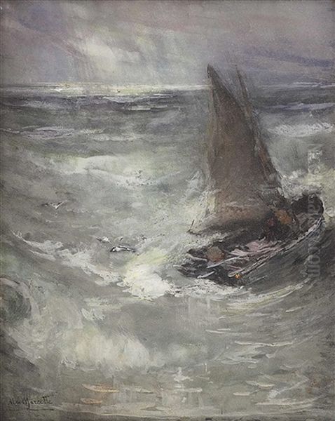 Segelboot Auf Sturmischer See Oil Painting by Alexandre Marcette