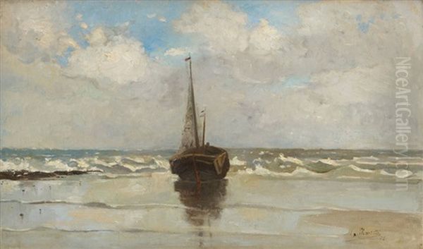 Barque De Pecheur En Mer Du Nord Oil Painting by Alexandre Marcette