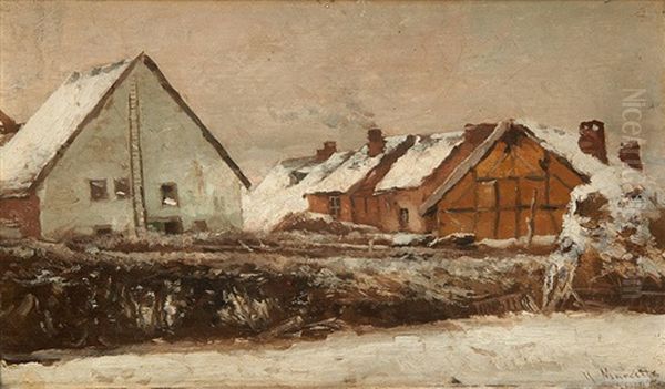 Village Sous La Neige Oil Painting by Henri Marcette