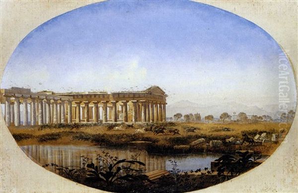 Veduta Di Paestum Oil Painting by Henri Marcette