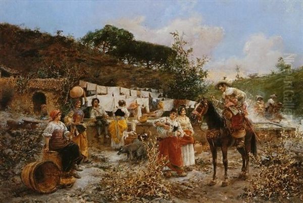 Lavanderas (washerwomen) Oil Painting by Vicente March y Marco