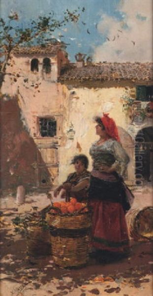 Orange Sellers Oil Painting by Vicente March y Marco