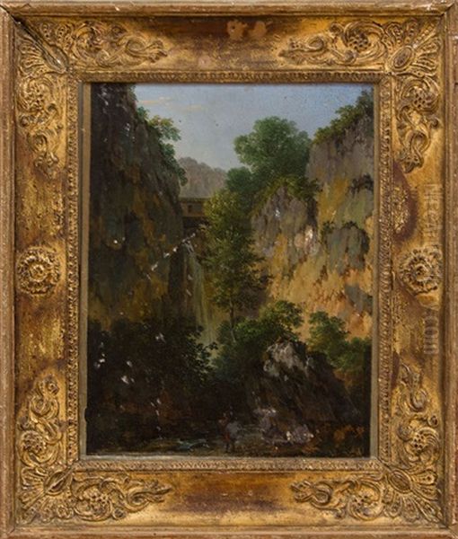 Artist Sketching A Waterfall Oil Painting by Pierre Antoine Marchais