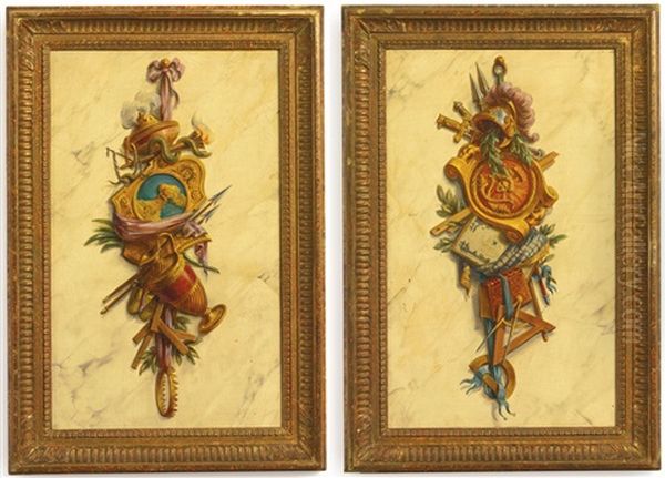 Trophies (4 Works) Oil Painting by Pierre Antoine Marchais