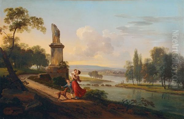 Southern Landscape With A Family Oil Painting by Pierre Antoine Marchais