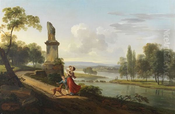 Sommerliche Flusslandschaft Mit Klassischen Ruinen Oil Painting by Pierre Antoine Marchais