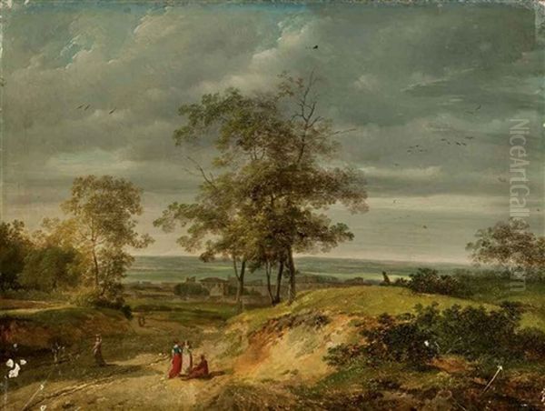 Paysage Anime Au Bord De La Mer Oil Painting by Pierre Antoine Marchais