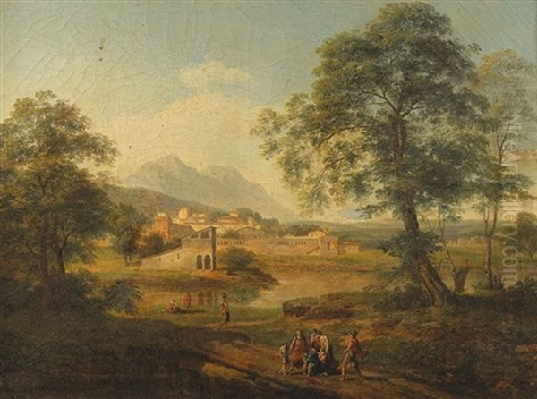 Vue Des Campagnes De Rome Avec Belisaire Rencontre Par Des Paysans Oil Painting by Pierre Antoine Marchais