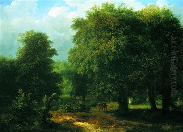 Paysage De Sous-bois Anime De Promeneurs Oil Painting by Pierre Antoine Marchais