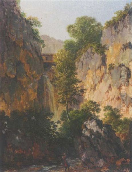 Peintre Sur Le Motif Pres D'une Cascade Oil Painting by Pierre Antoine Marchais