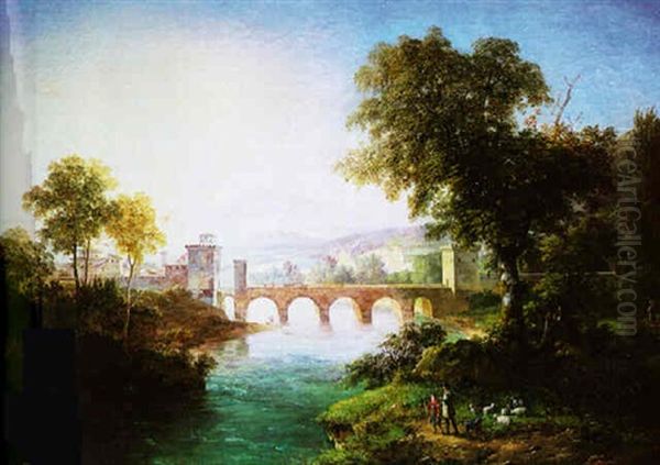 Bergers Et Troupeaux De Moutons Pres D'une Riviere Oil Painting by Pierre Antoine Marchais