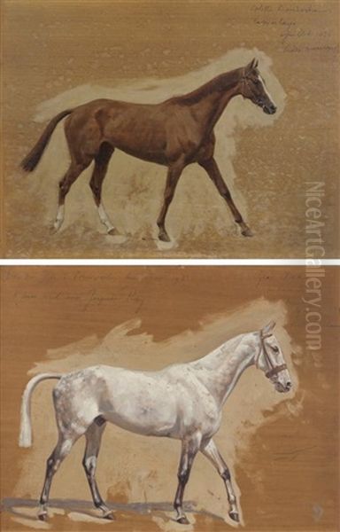 Cheval Gris Pommele Et Cheval Alezan (pair Of Sketches) Oil Painting by Andre Marchand