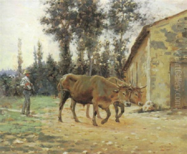 Bauer Mit Ochsenpaar Auf Dem Heimweg Oil Painting by Andre Marchand