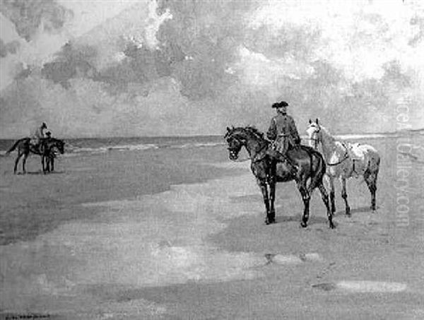 Riders On The Beach At Low Tide Oil Painting by Andre Marchand