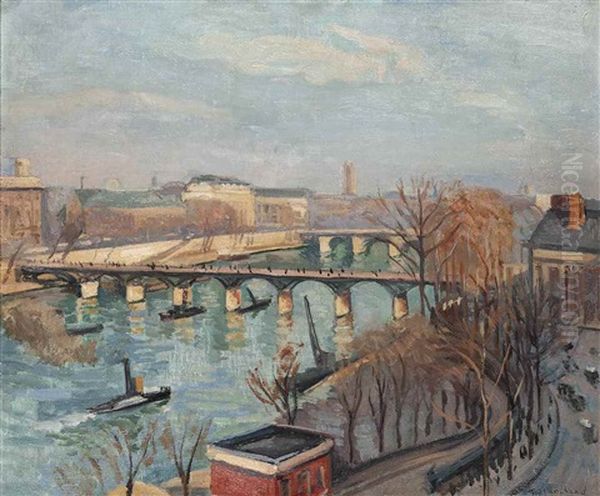 The Pont Des Arts And Pont Neuf, Paris Oil Painting by Jean Hippolyte Marchand