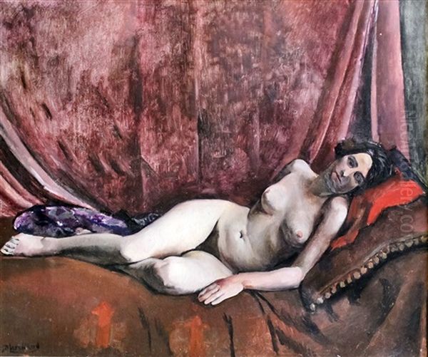 Portrait Of A Reclining Female Nude Oil Painting by Jean Hippolyte Marchand