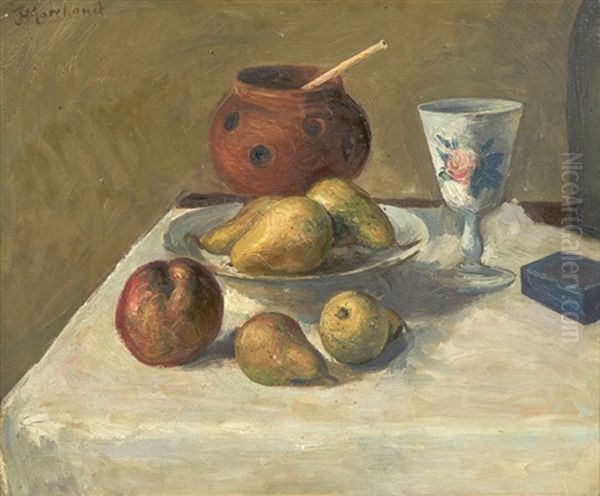 Nature Morte Aux Poires, Pommes Et Mazagran Oil Painting by Jean Hippolyte Marchand