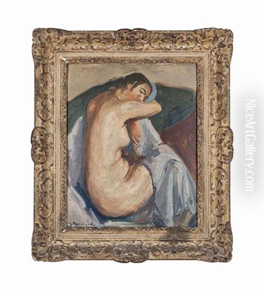 Seated Nude With A Blue Sheet Oil Painting by Jean Hippolyte Marchand