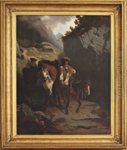 Le Passage A Cheval Oil Painting by Jean Hippolyte Marchand