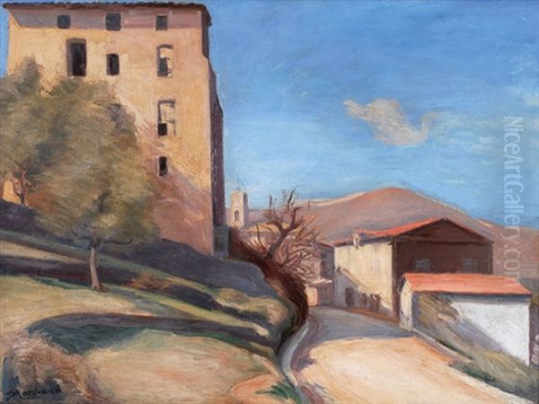 Hillside Village Oil Painting by Jean Hippolyte Marchand