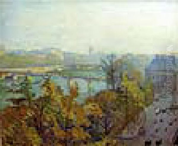 Les Bords De Seine A Paris Oil Painting by Jean Hippolyte Marchand