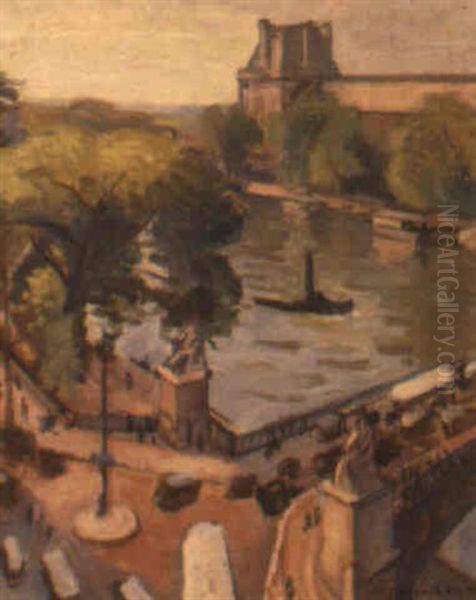 Vue Sur Le Pavillon De Flore, Paris Oil Painting by Jean Hippolyte Marchand