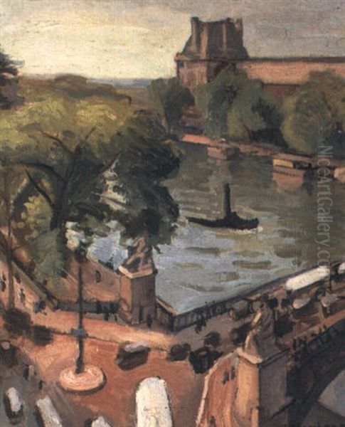 Vue Sur Le Pavillon De Flore, Paris Oil Painting by Jean Hippolyte Marchand