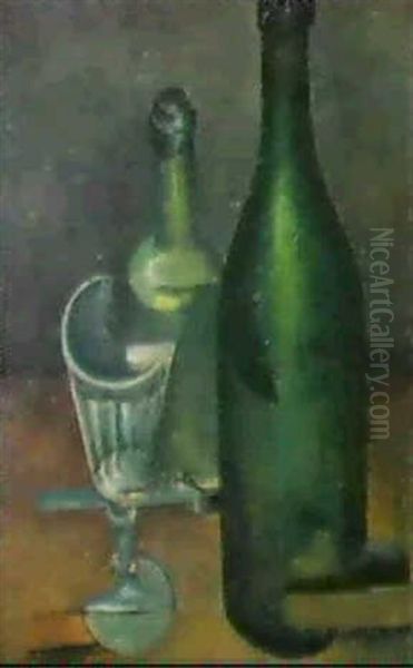 Stilleben Mit Flaschen Und Glas Oil Painting by Jean Hippolyte Marchand