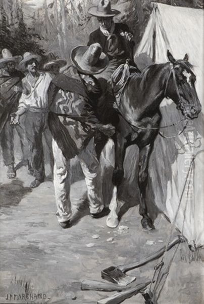 Cowboys And Vaqueros Having A Dispute Oil Painting by John (Norval) Marchand