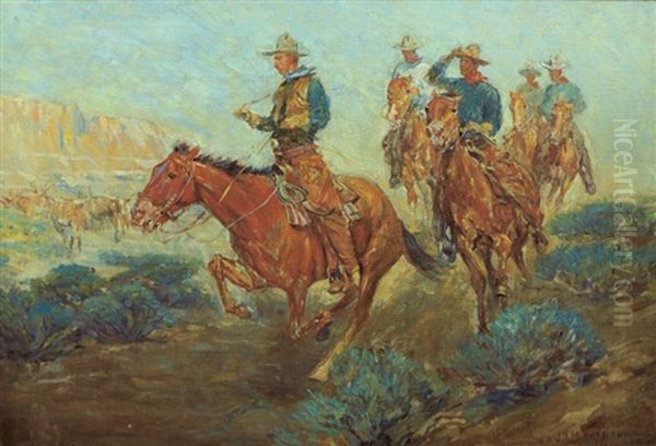 The Cowboys Oil Painting by John (Norval) Marchand